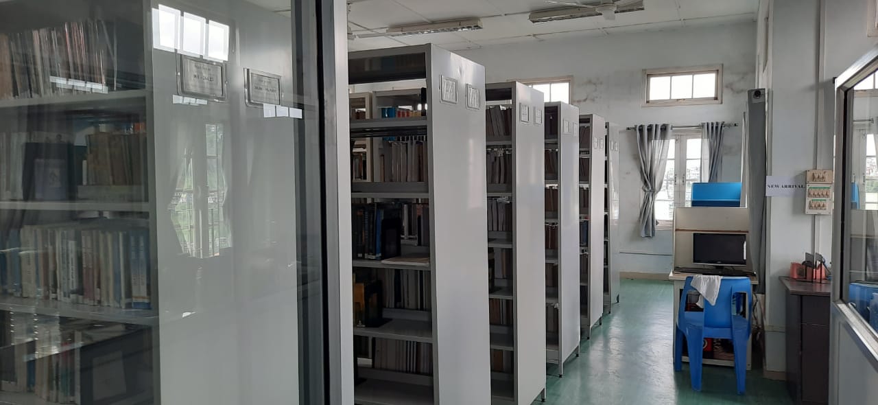 Interior view of Missionary Training College Library and book stacks