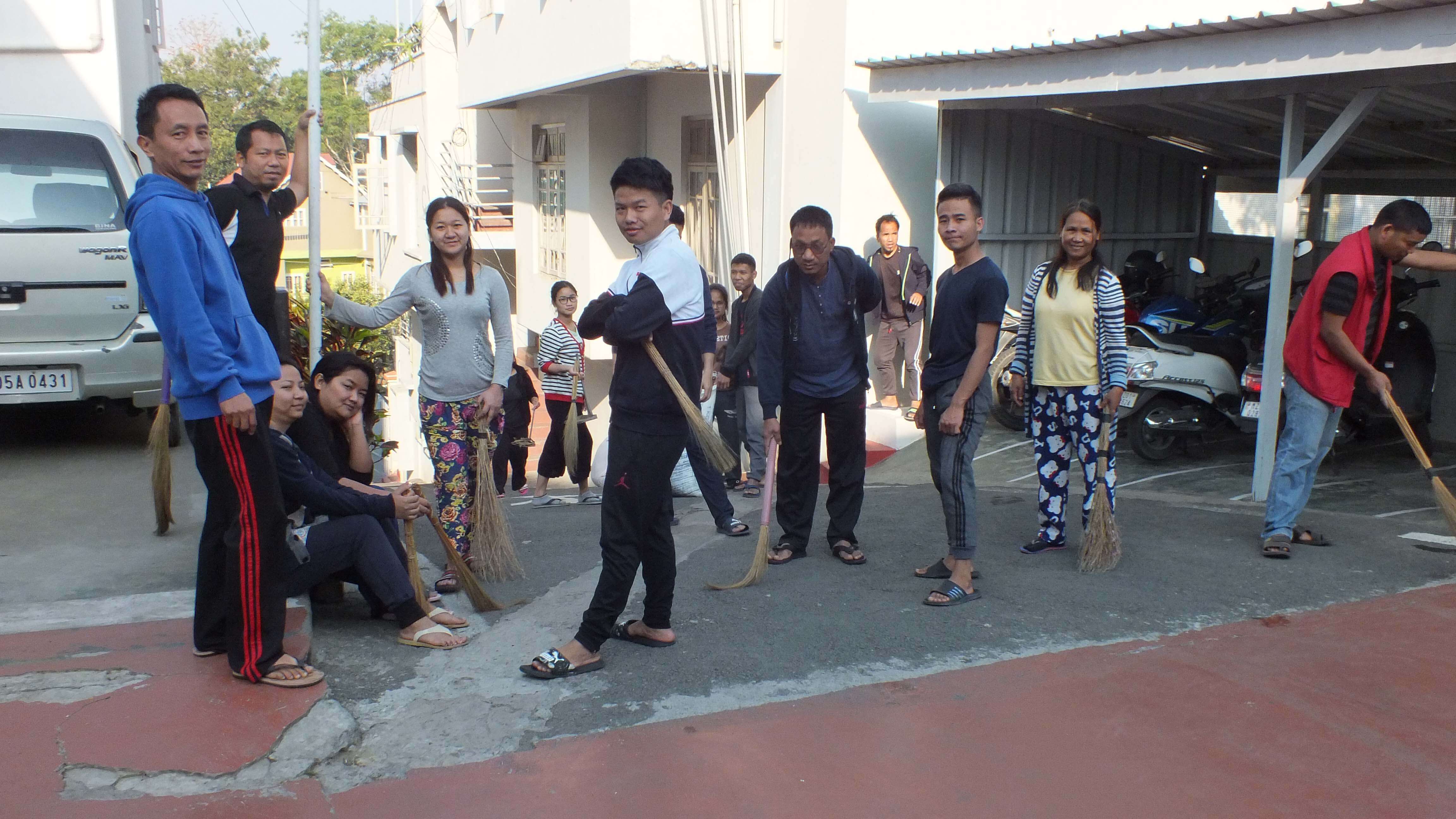 MTC students participating in campus social work and upkeep